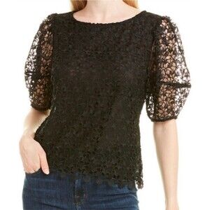Joie Black Marybeth Lace Top Puff Sleeve Lace Crochet Balloon Sheer Romantic 4